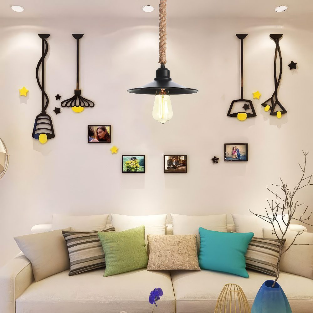Black Industrial Pendant Light on Rope view 9