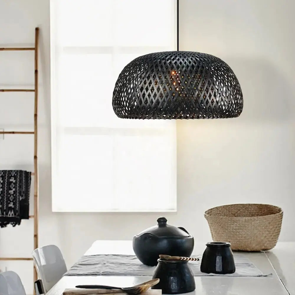 Suspension bambou abat jour noir view 2
