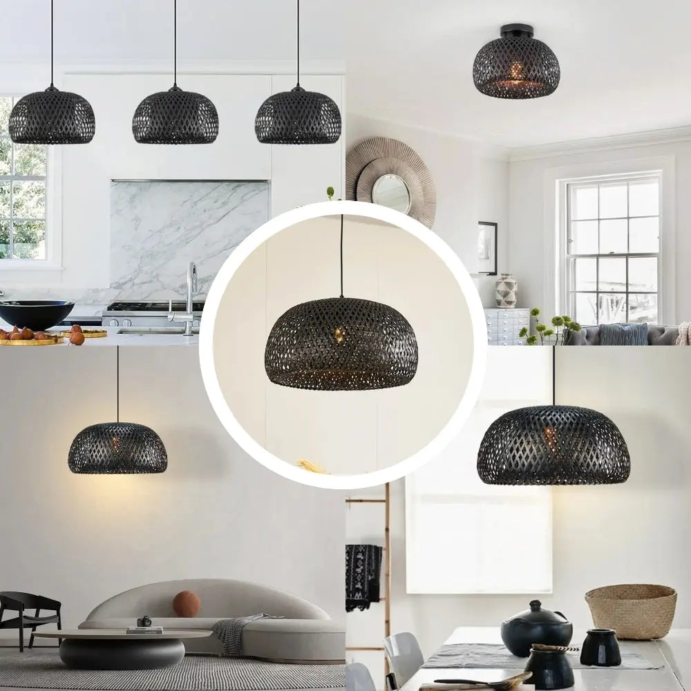 Suspension bambou abat jour noir view 4