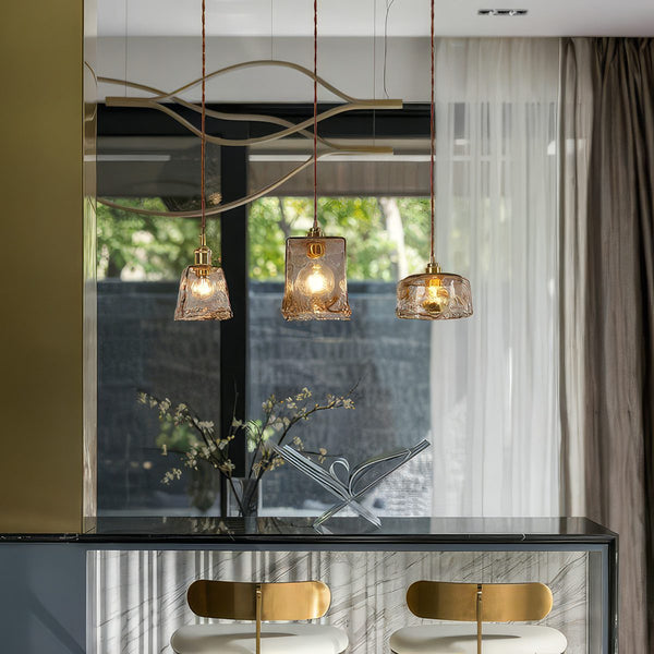 Smoked Glass and Brass Pendant