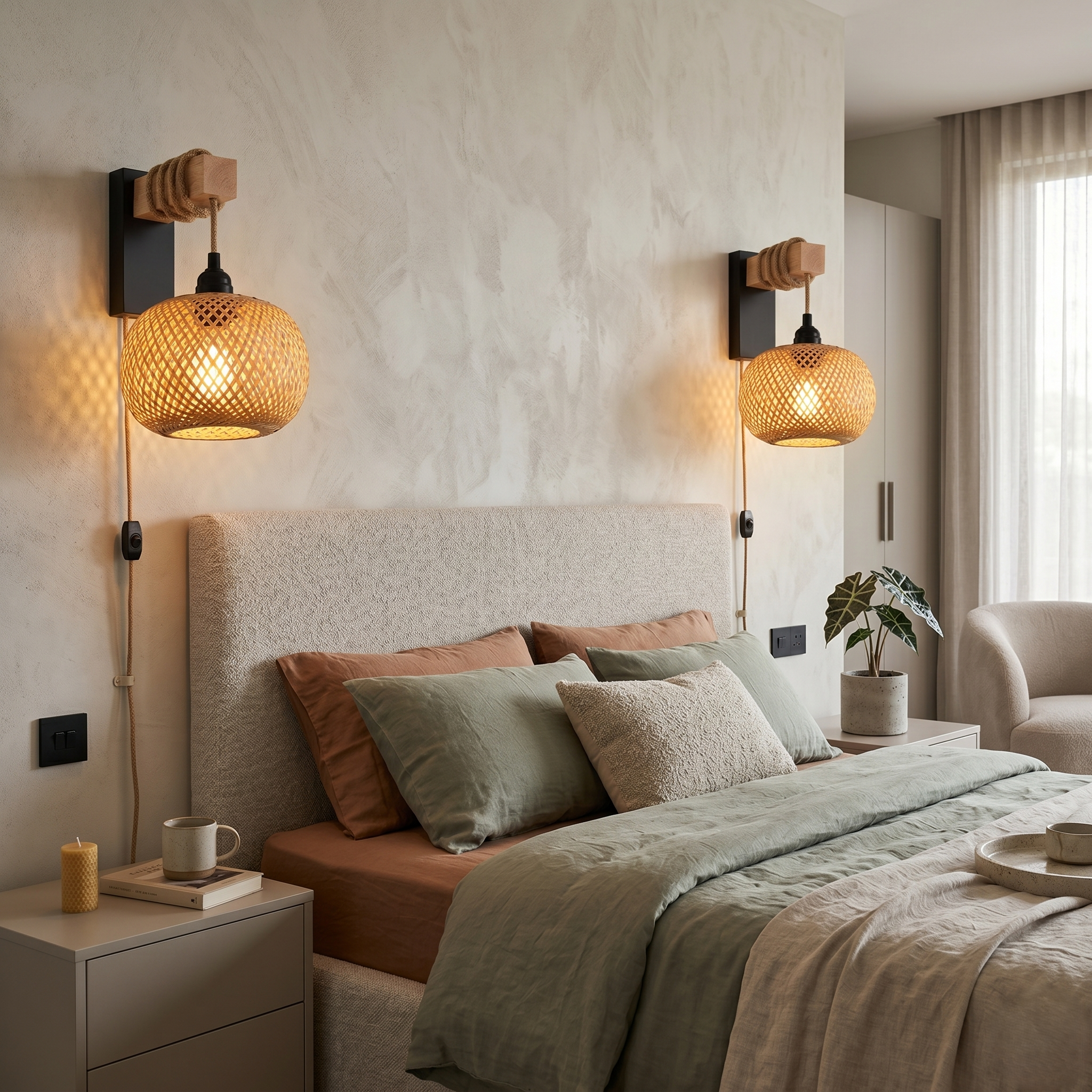 Rattan and Wood Wall Light view 1