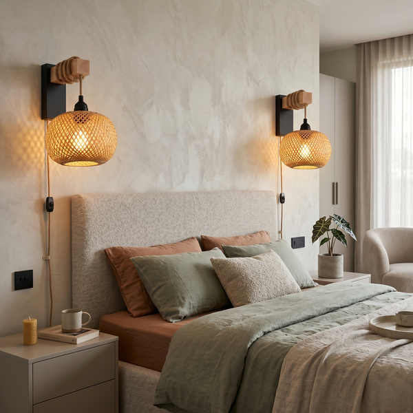 Rattan and Wood Wall Light