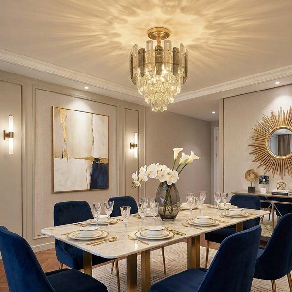 Brass and Crystal Ceiling Light