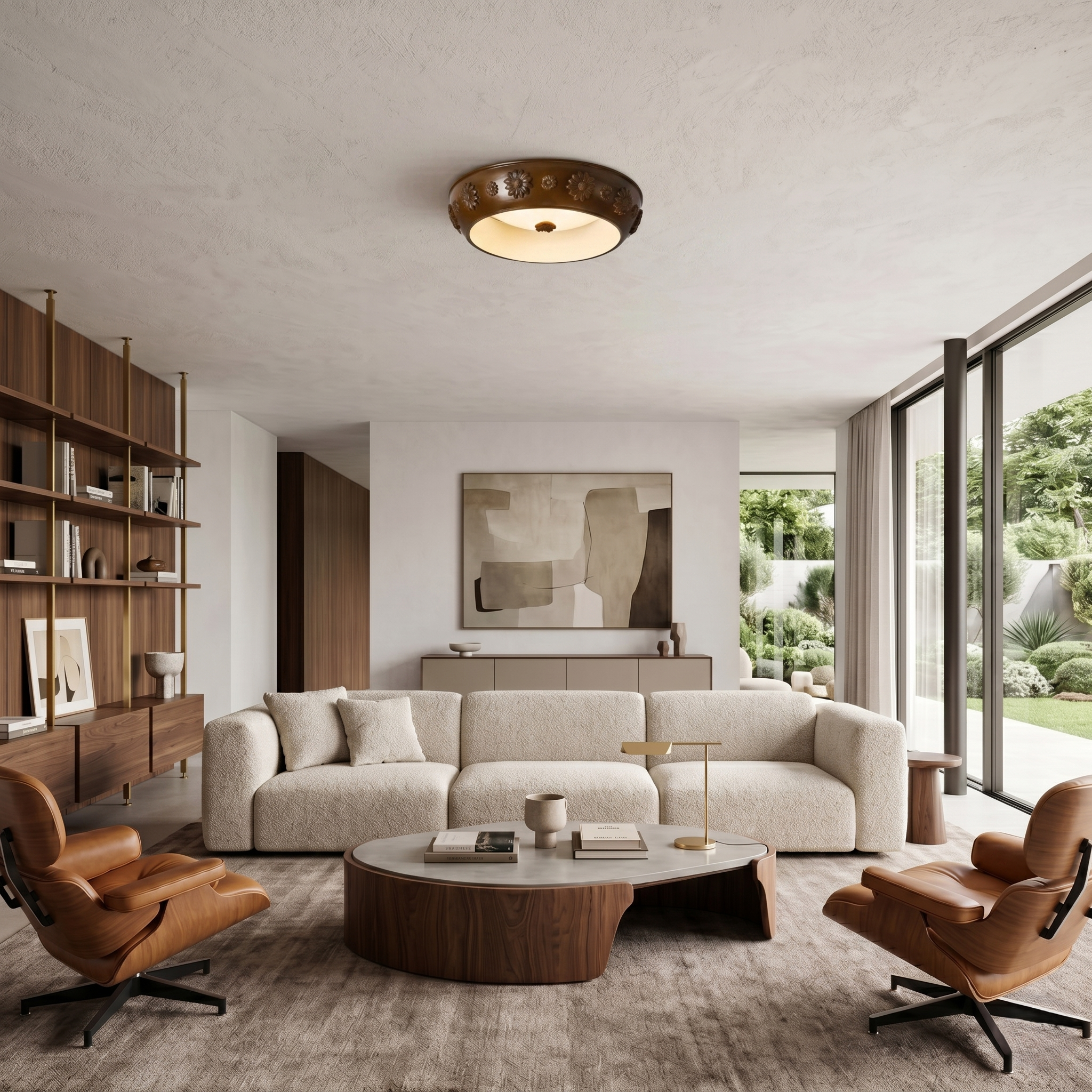 Brown Floral Flush Ceiling Light view 1