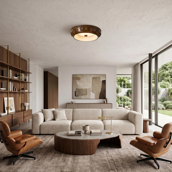 Brown Floral Flush Ceiling Light