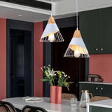 Cone Shaped Wire and Wood Pendant Light view 11