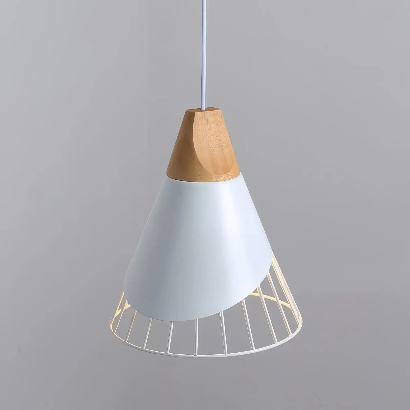 Cone Shaped Wire and Wood Pendant Light view 13