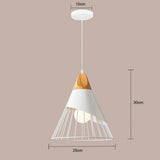 Cone Shaped Wire and Wood Pendant Light view 2