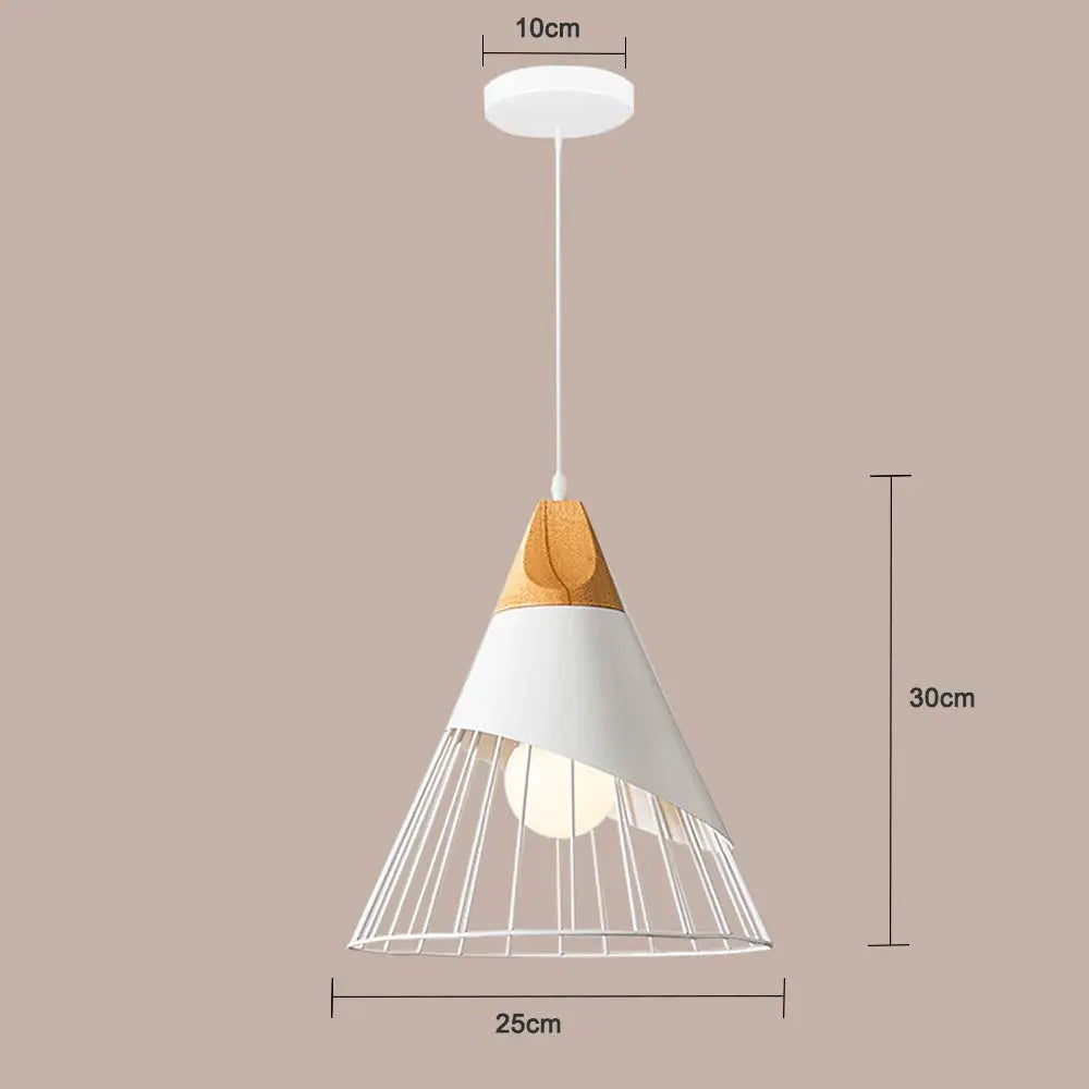 Cone Shaped Wire and Wood Pendant Light view 2