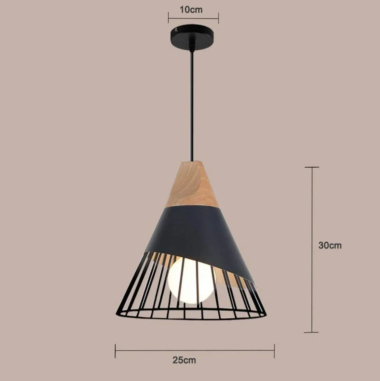 Cone Shaped Wire and Wood Pendant Light view 3
