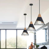 Cone Shaped Wire and Wood Pendant Light view 4