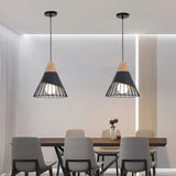 Cone Shaped Wire and Wood Pendant Light view 5