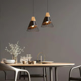 Cone Shaped Wire and Wood Pendant Light view 6