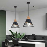 Cone Shaped Wire and Wood Pendant Light view 7