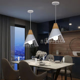 Cone Shaped Wire and Wood Pendant Light view 9