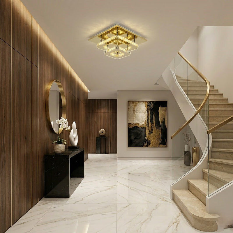 Square Gold Crystal Ceiling Light