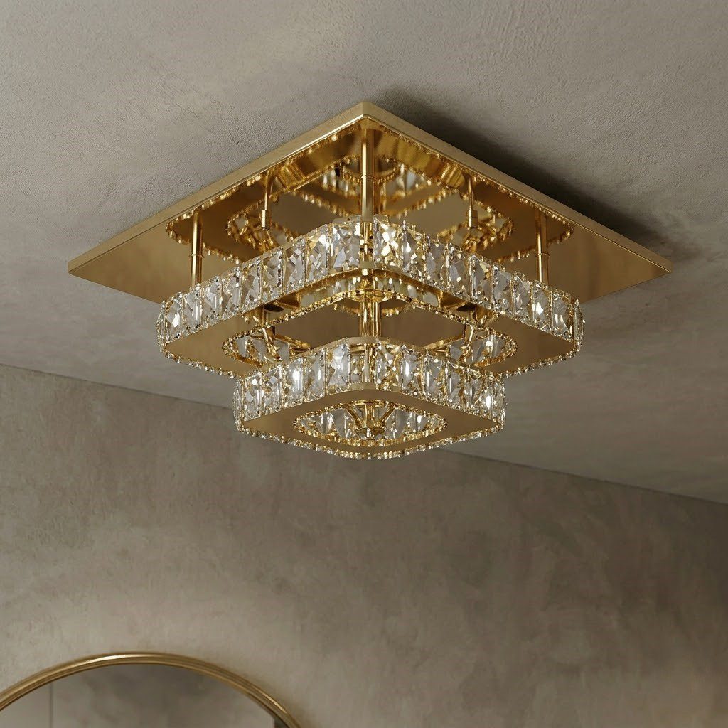 Square Gold Crystal Ceiling Light view 2
