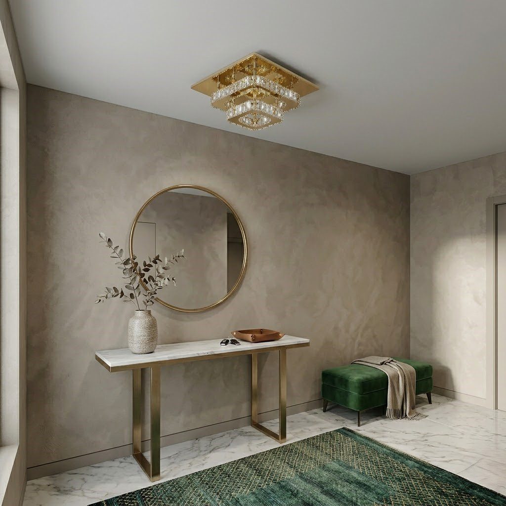 Square Gold Crystal Ceiling Light view 3