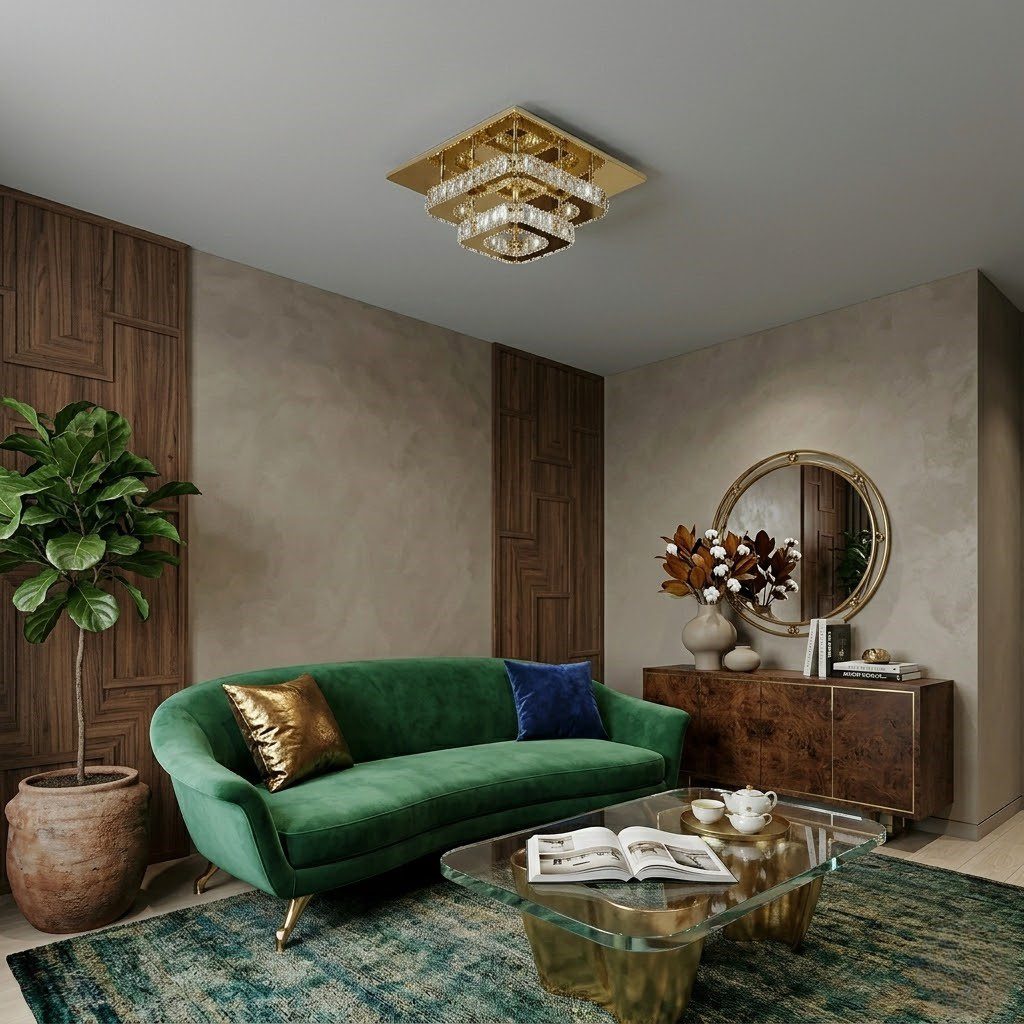 Square Gold Crystal Ceiling Light view 8