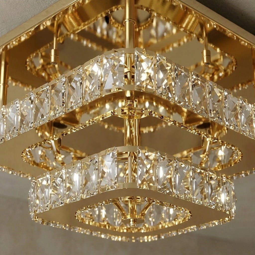 Square Gold Crystal Ceiling Light view 9