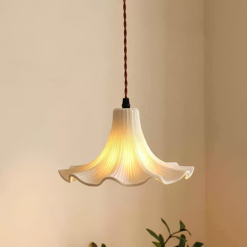 White Ceramic Flower Pendant Light