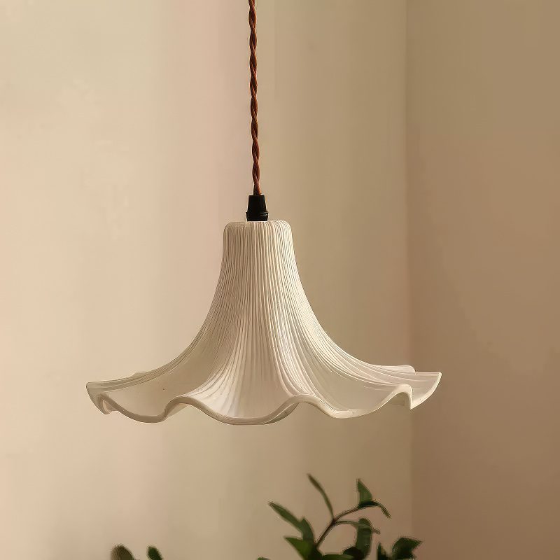White Ceramic Flower Pendant Light view 2