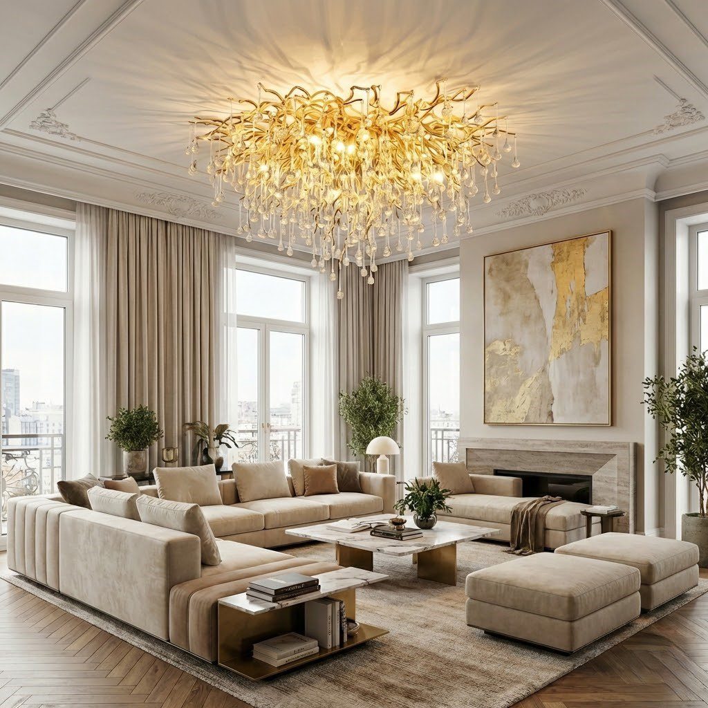 Gold and Crystal Chandelier view 5