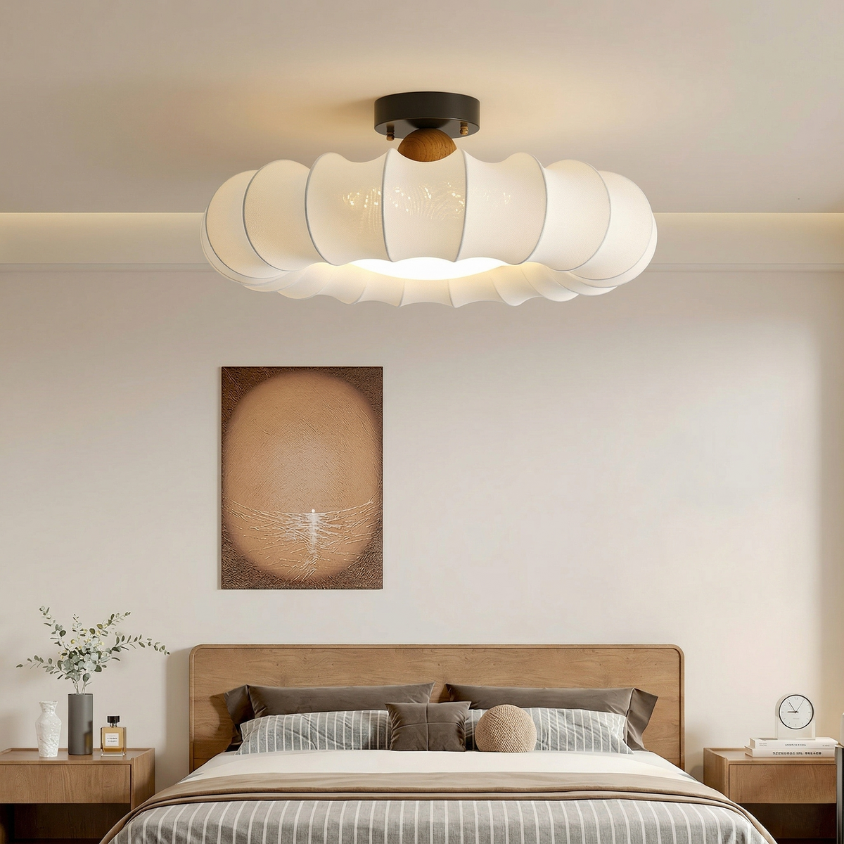 Grand plafonnier rond tissu