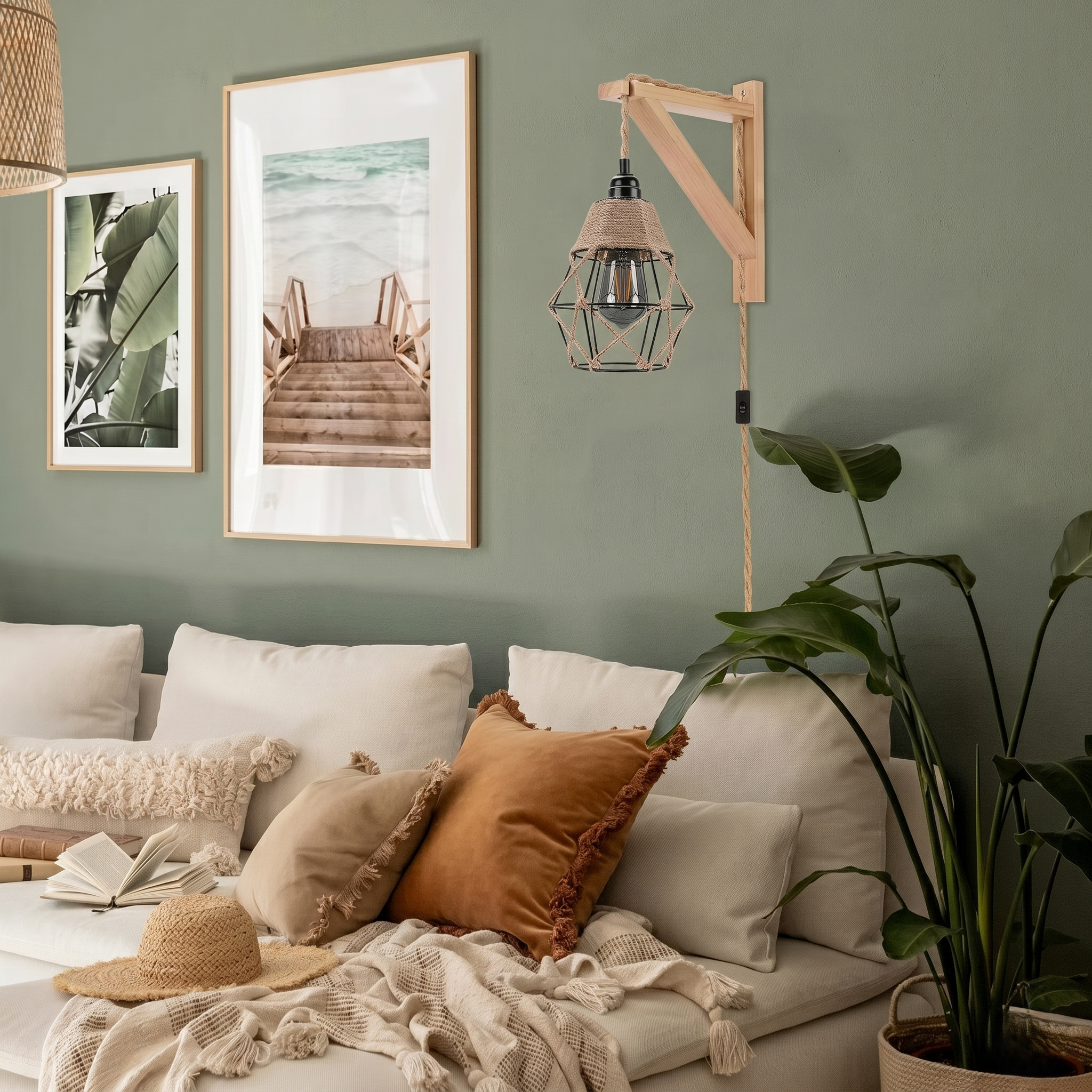 Rope and Wood Plug-In Wall Light view 7