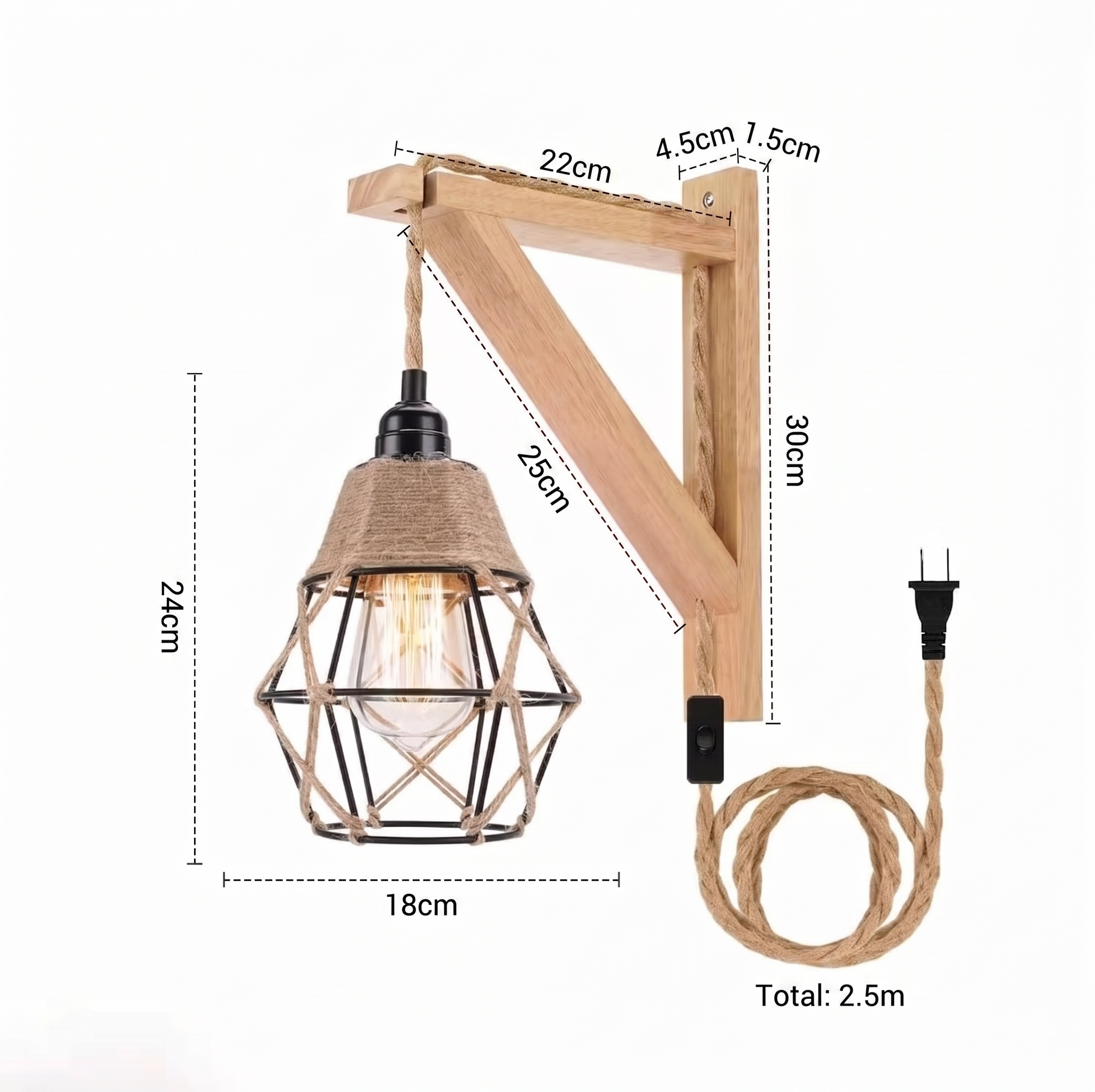 Rope and Wood Plug-In Wall Light view 8