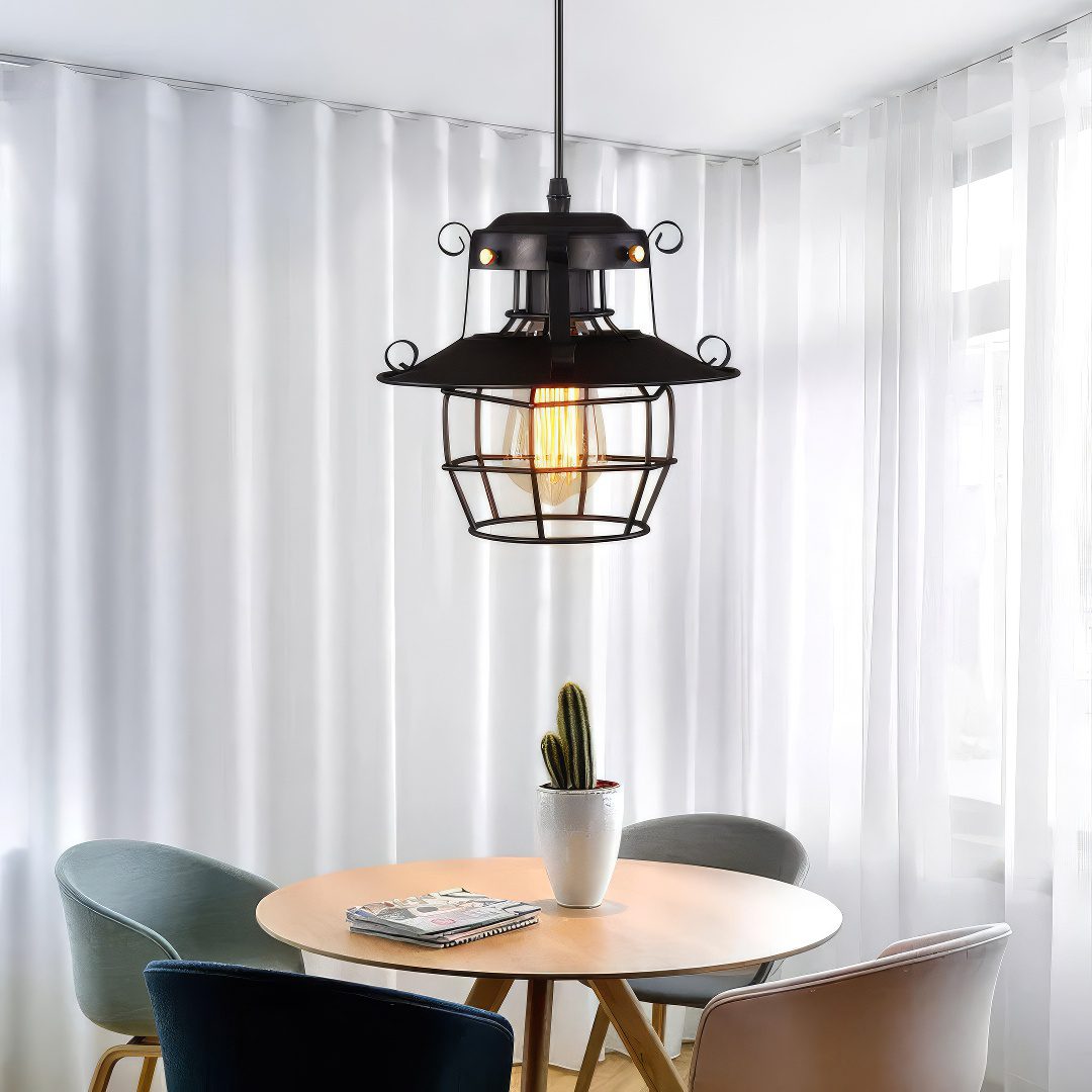 Suspension industrielle lanterne noire view 2