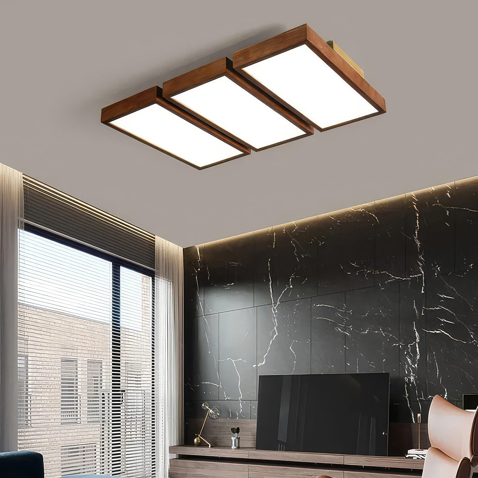 Plafonnier LED rectangulaire bois massif view 1