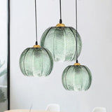 Suspension en verre vintage strié vert view 11