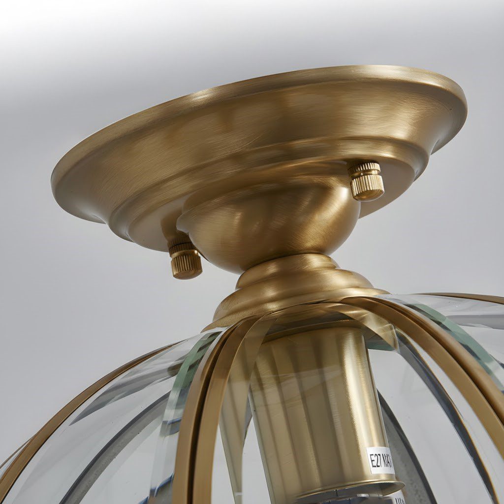 Lampe plafonnier laiton cuivre verre vintage view 9