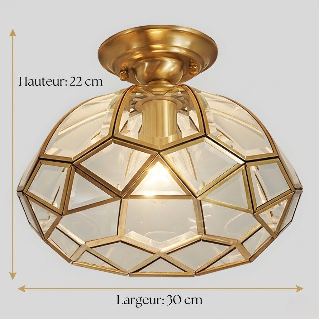 Lampe plafonnier laiton cuivre verre vintage view 2