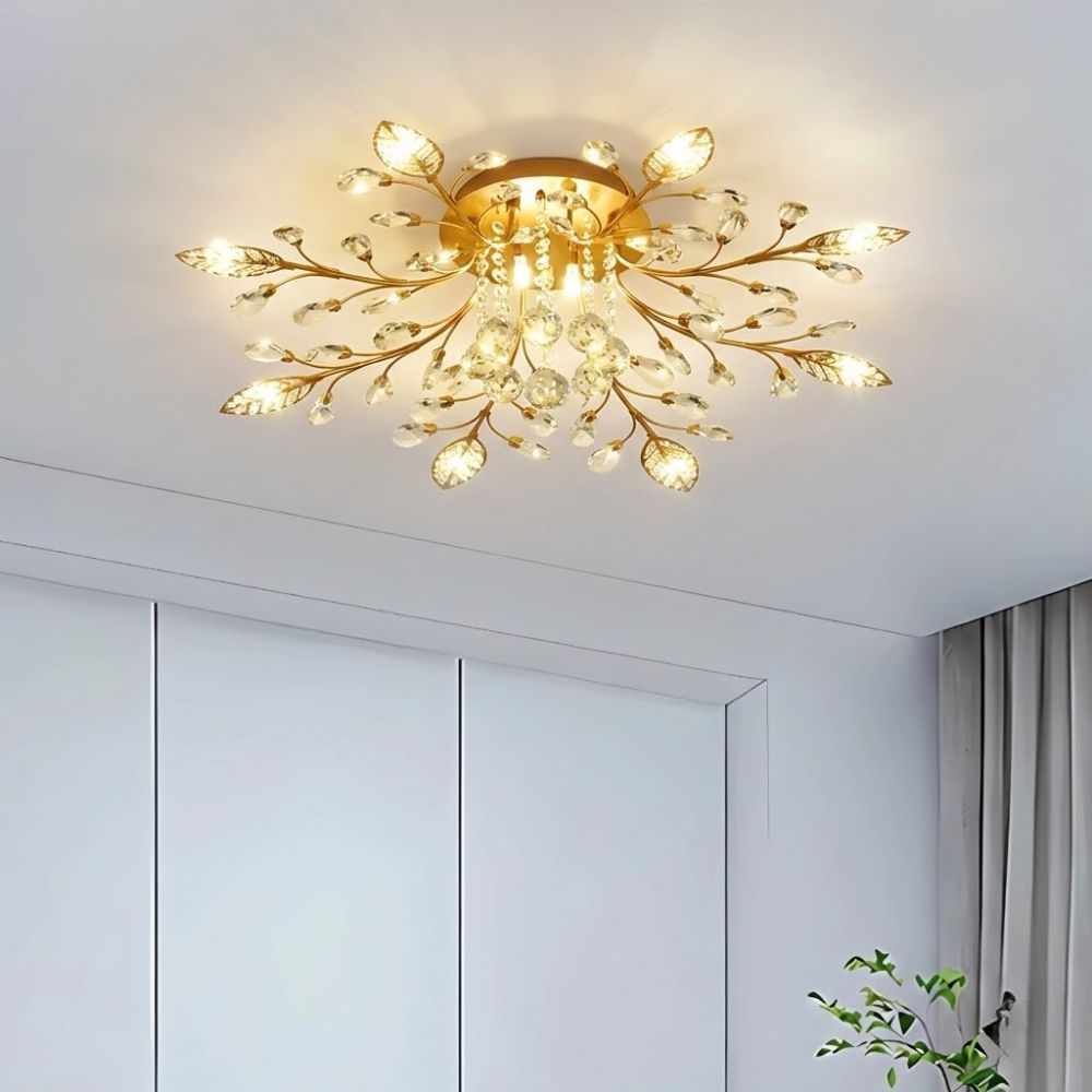 Gold Floral Crystal Ceiling Light view 1