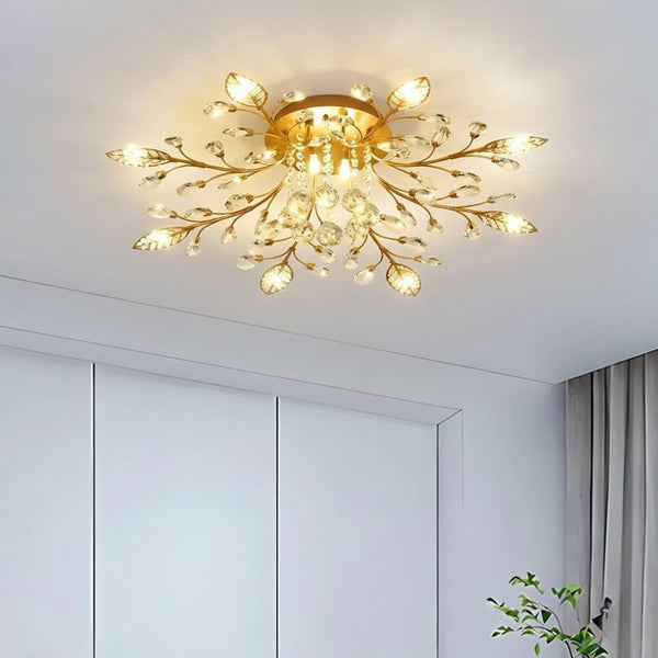Gold Floral Crystal Ceiling Light