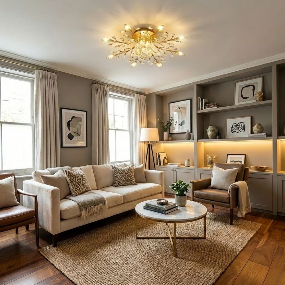 Gold Floral Crystal Ceiling Light view 7