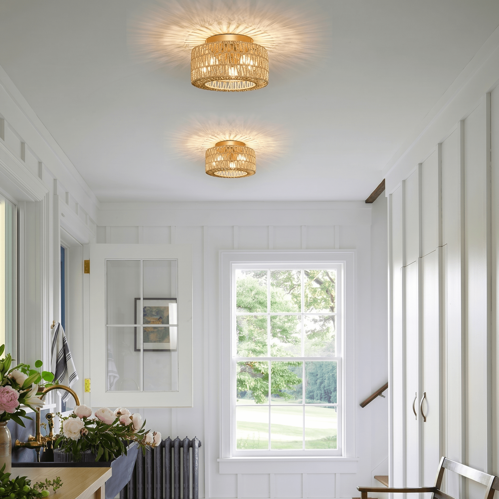 Bronze and Rattan Ceiling Light view 2