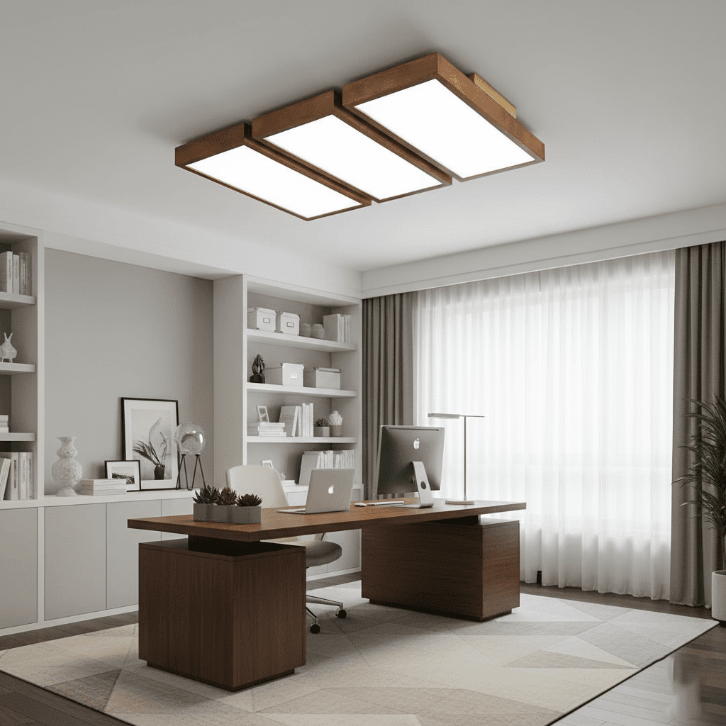 Plafonnier LED rectangulaire bois massif view 2
