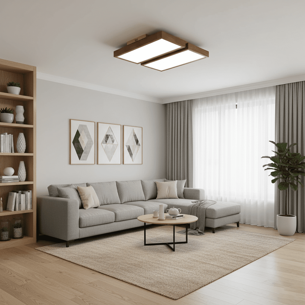 Plafonnier LED rectangulaire bois massif view 4