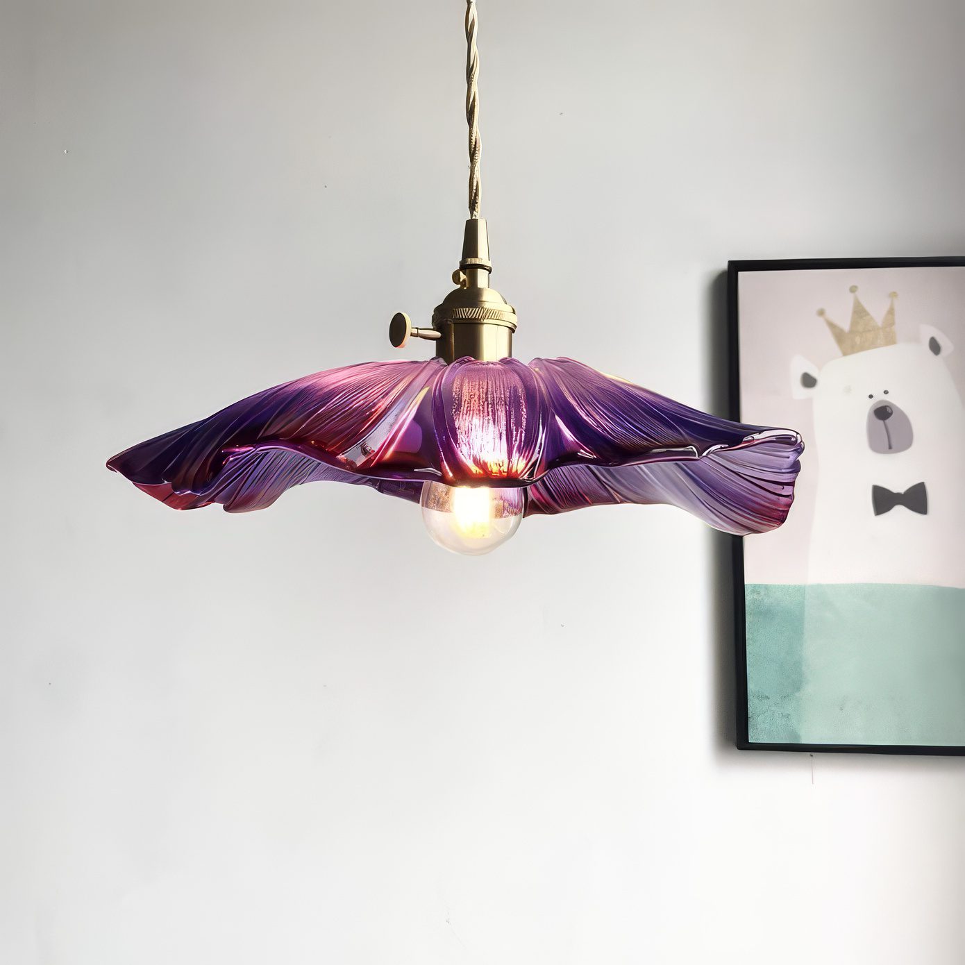 Purple Glass Flower Pendant Light view 9