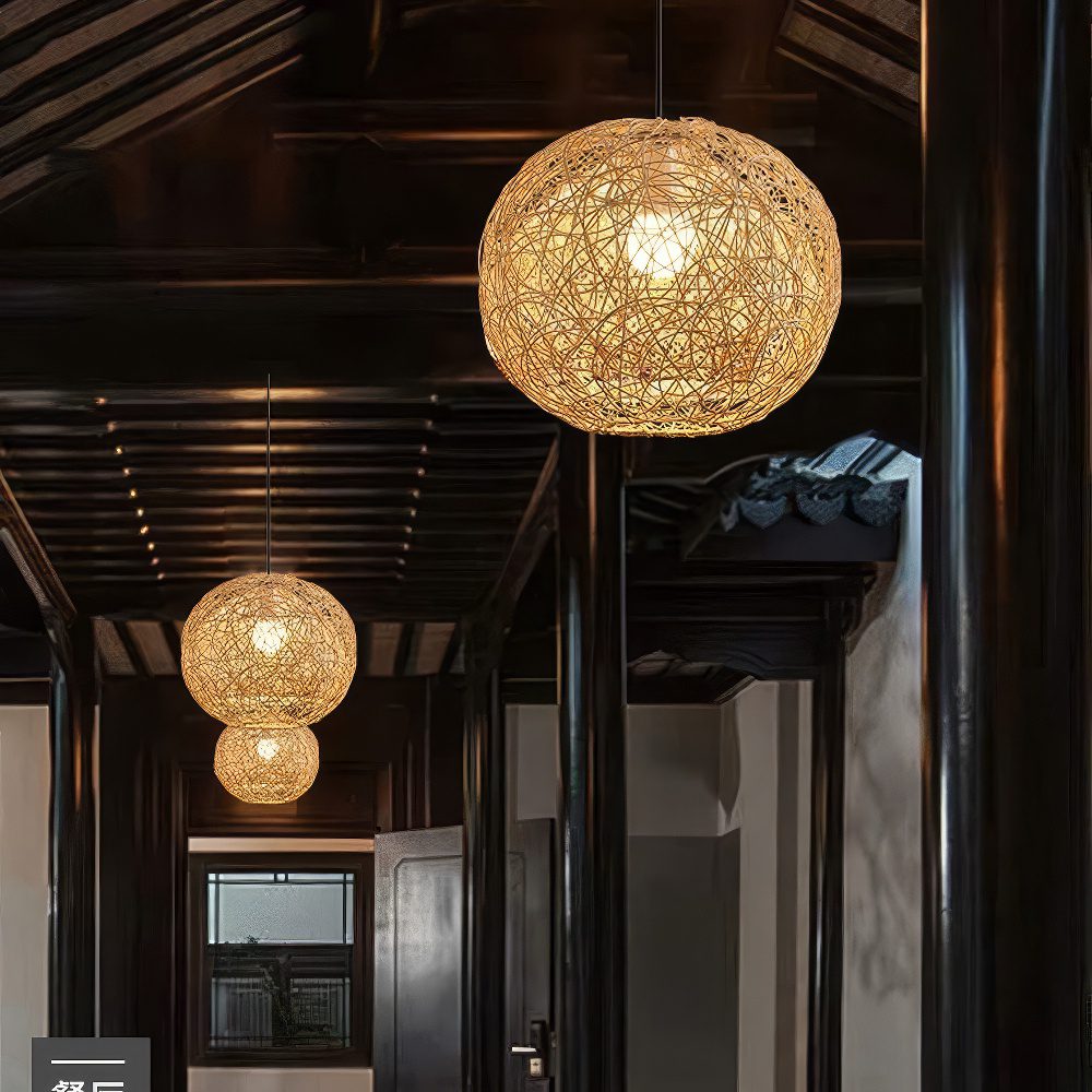 Rattan String Ball Pendant Light view 2