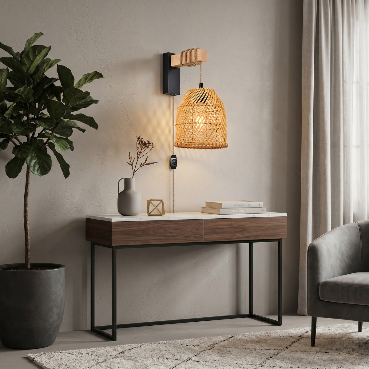 Rattan Globe Wall Light - image 2