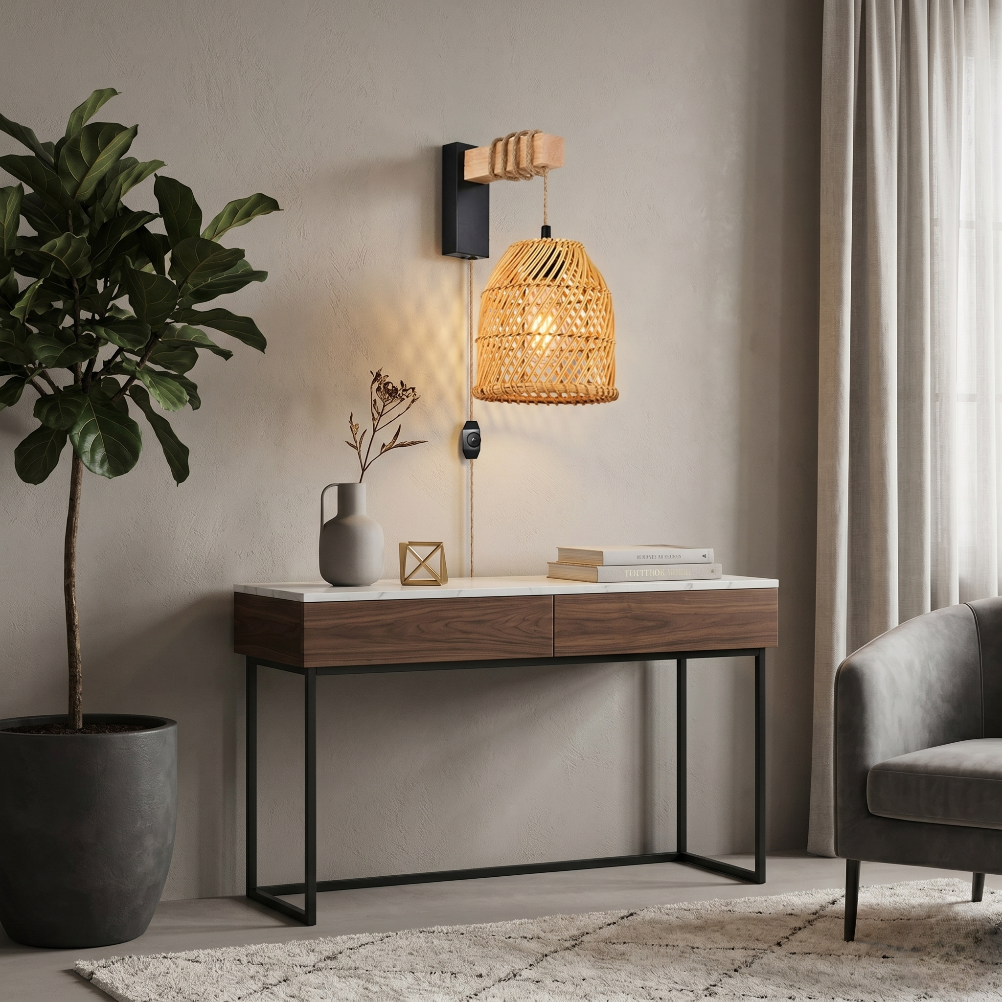 Rattan Globe Wall Light view 2