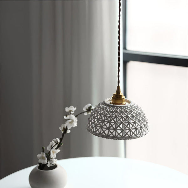 Reticulated Ceramic Pendant Light