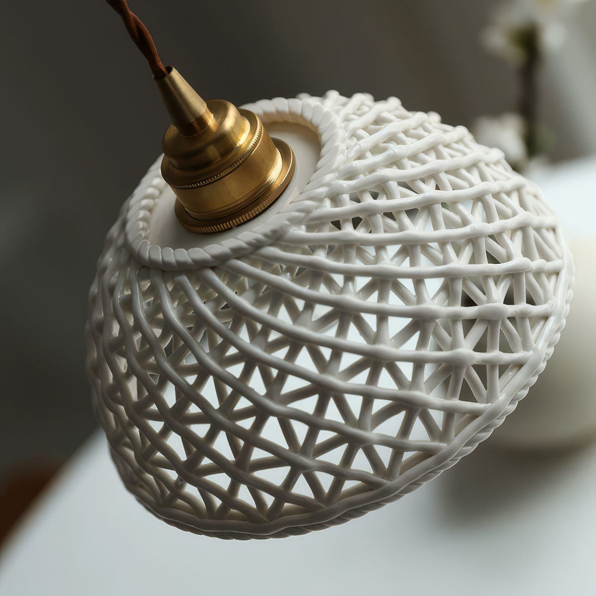 Reticulated Ceramic Pendant Light - image 4