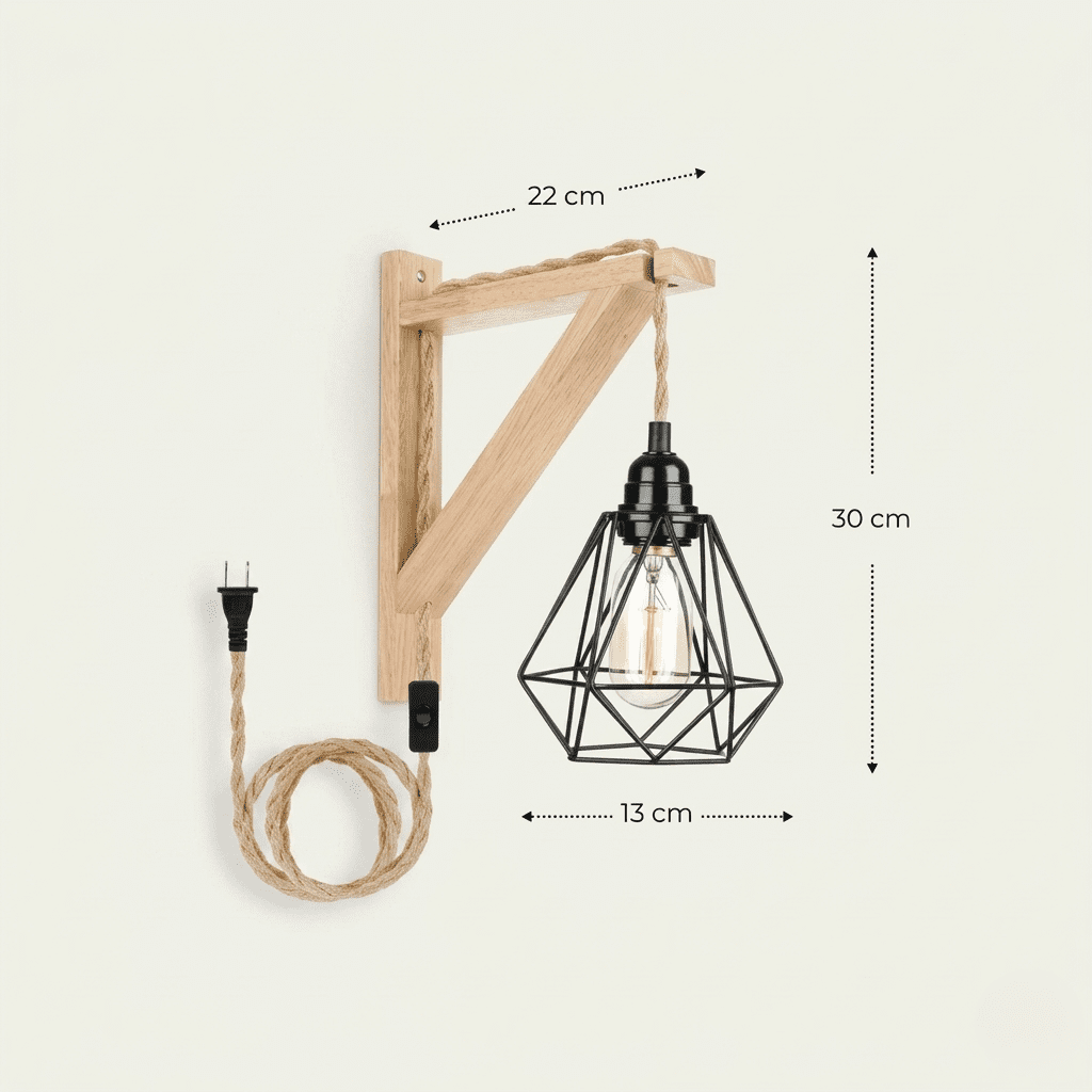 Wood and Jute Rope Wall Light view 8