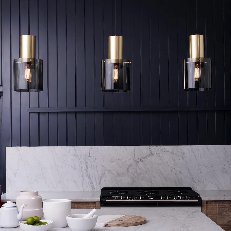 Smoked Glass and Gold Pendant Light view 1