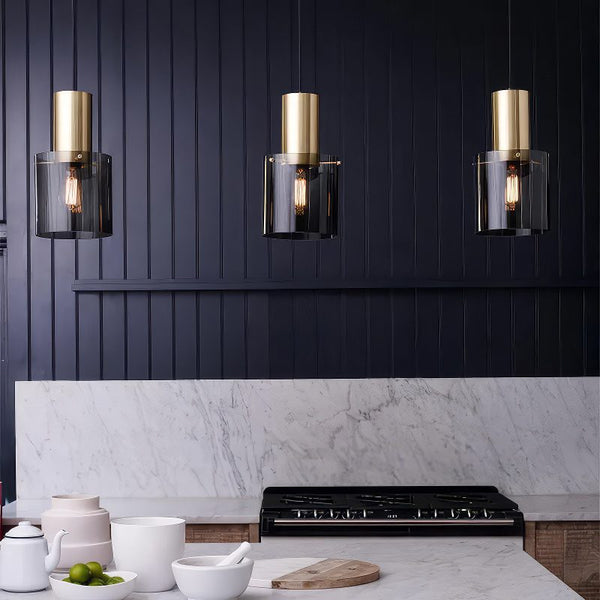 Smoked Glass and Gold Pendant Light